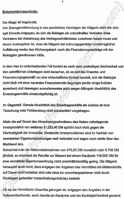 Gerichtsurteil des Landgericht Wiesbaden Aktenzeichen 3 O 09/01 gegen die Badenia Bausparkasse AG, Seite 7