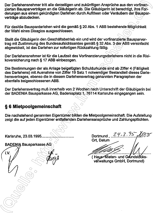HMG Mietpool Melle, Badenia Darlehensvertrag 1995: Hochstraße, Seite 7