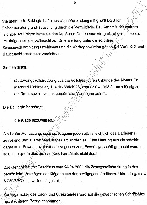 Gerichtsurteil des Landgericht Wiesbaden Aktenzeichen 3 O 09/01 gegen die Badenia Bausparkasse AG, Seite 6