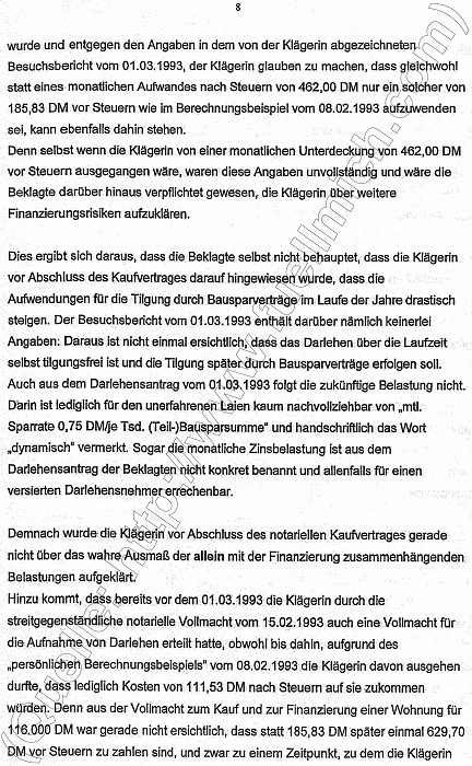 Gerichtsurteil des Landgericht Wiesbaden Aktenzeichen 3 O 09/01 gegen die Badenia Bausparkasse AG, Seite 8